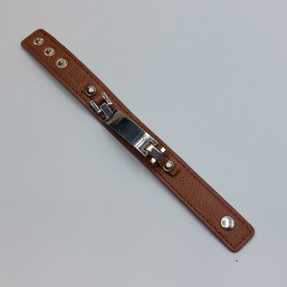 ADR Monogram on Silver Tone Plate Faux Leather Bracelet - Picture 3 of 6